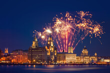 Liverpool (UK) With Fireworks During New Year's Celebration