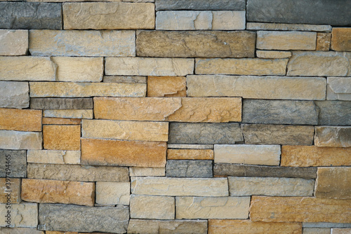 Photo facade view of old brick wall background