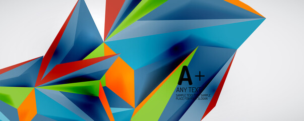 Vector triangle geometric backgrounds. Low poly 3d shape on light backdrop. Vector illustration for covers, banners, flyers and posters and other designs