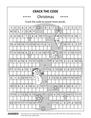 Wall Mural - Crack the code word game, or codebreaker word puzzle, with various Christmas holiday related words and phrases. Answer included.
