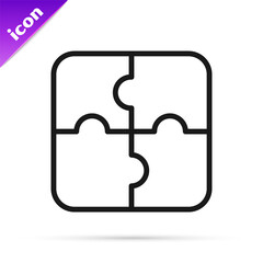 Poster - Black line Piece of puzzle icon isolated on white background. Business, marketing, finance, template, layout, infographics, internet concept. Vector.