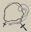 Engraved vintage drawing of Prayer beads collection with and crosses with the crucifixion