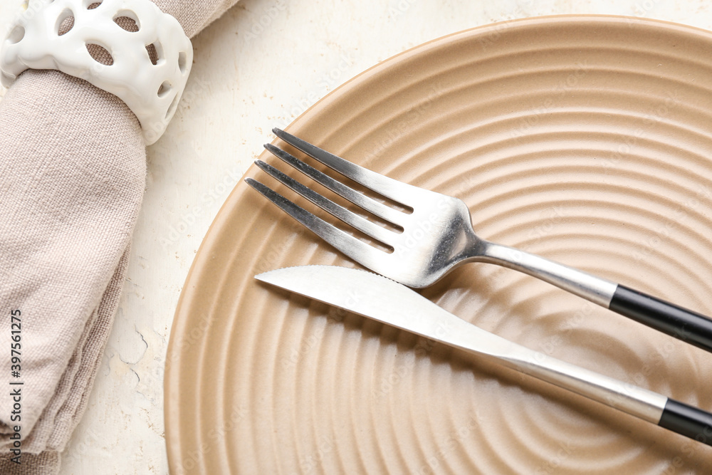 Beautiful table setting on light background