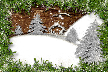 Wall Mural - Christmas manger white background  cards