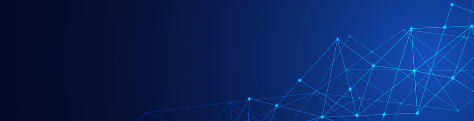 Website header or banner design with abstract geometric background and connecting dots and lines. Global network connection. Digital technology with plexus background and space for your text.