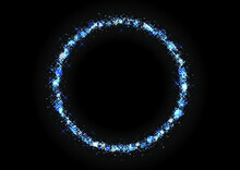 Blue Circle With Sparkles And Free Space In Center Isolated On Black Background. Rotating Blue Light Shiny With Sparkles, Suitable For Product Advertising, Product Design, And Other. Vector Data.