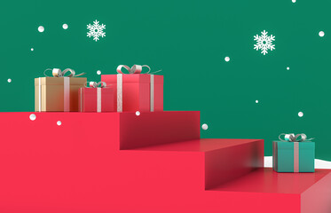 Aufkleber - Winter Christmas scene with a podium backdrop for product display. 3d render.