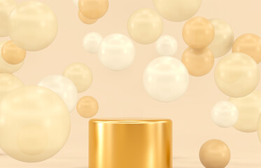 Fototapete - Winter Christmas scene with a podium backdrop for product display. 3d render.