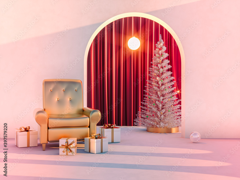 Winter Christmas scene with a podium backdrop for product display. 3d ...