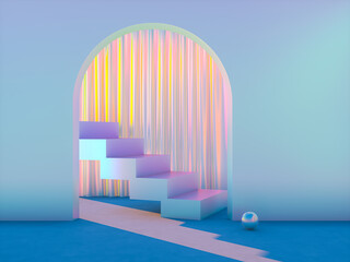 Beauty fashion podium backdrop with iridescent texture. 3d render. 