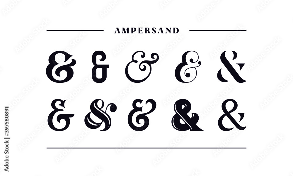 Typography ampersand for wedding invitation. Template symbol of ampersands, sans serif, decorative stock ornament. Vector illustration - obrazy, fototapety, plakaty 
