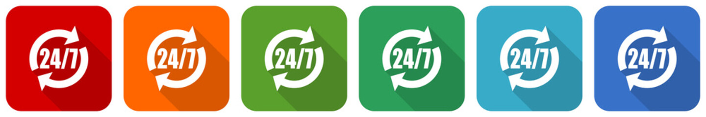 Aufkleber - Service icon set, flat design vector illustration in 6 colors options for webdesign and mobile applications