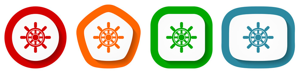 Poster - Ship wheel vector icon set, flat design vector illustration in 4 colors options for webdesign and mobile applications