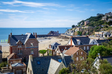 Poster - Pleneuf Val Andre city and beach view, Brittany, France