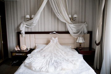 Poster - bride's wedding dress in the morning room