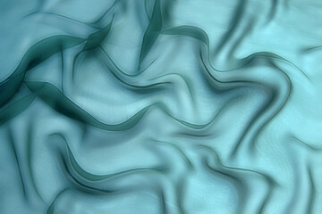 Wall Mural - Tidewater Green color organza fabric background. Beautiful abstract wavy fabric pattern.