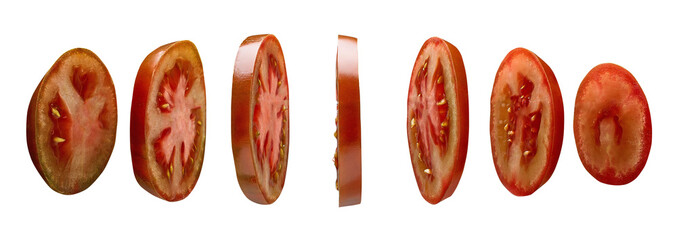 Wall Mural - Tomato slices isolated on white background, levitating