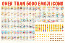 All Type Of Emojis In One Big Set. Hands, Gesture, People, Animals, Food, Transport, Activity, Sport Emoticons. Smiley Big Collection. Over That 5000 Icons