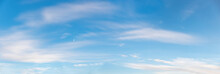 Sky With Clouds Panorama And Small Half Moon