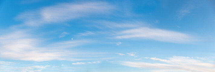 Wall Mural - sky with clouds panorama and small half moon