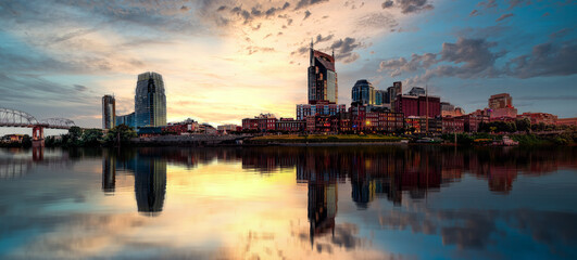 Wall Mural - nashville cityscape with milky brilliant sunset