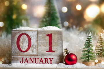 Wall Mural - 1st January sign for New Year with festive Christmas background