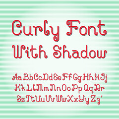 Wall Mural - Curly font with shadow. Alphabet of ornate capital and lowercase letters