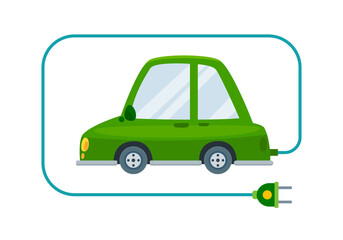 The Rechargeable green car. Isolated Vector Illustration