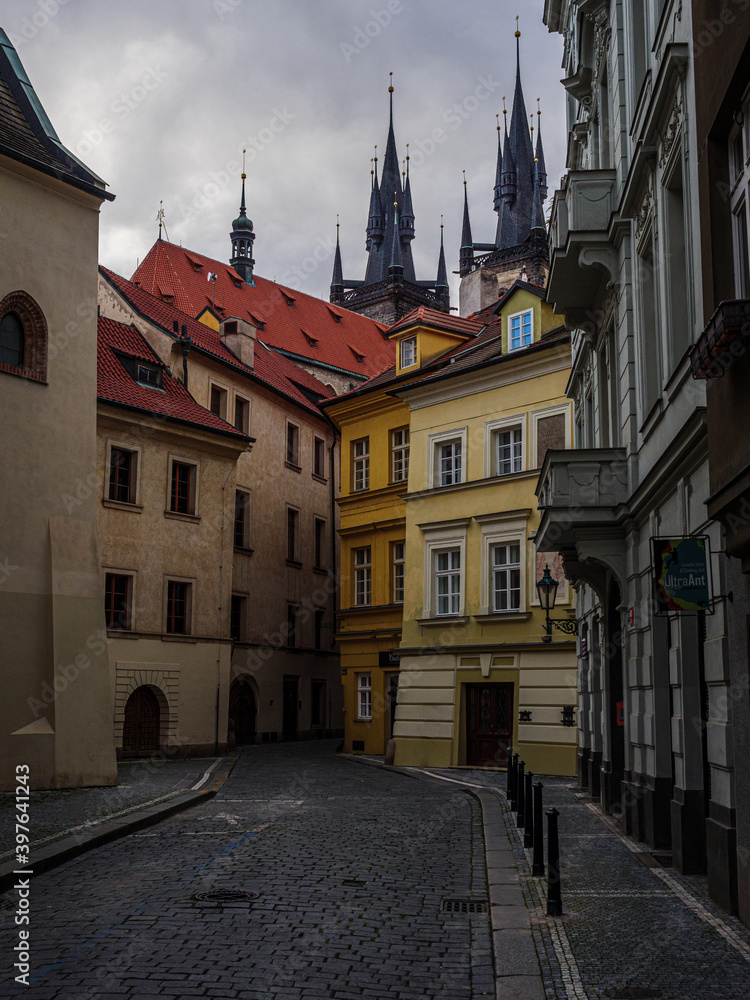 Deep in Prague's historic streets of Old Town near Tyn Church