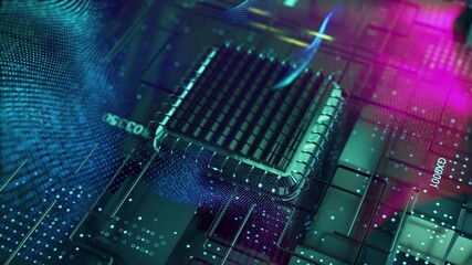Wall Mural - virtual data transfer futuristic computer technology cpu processor on database circuit board. 3d vid