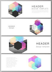 Wall Mural - vector layout of headers, banner design templates with colorful hexagons, geometric shapes, tech bac