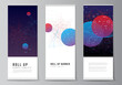 Vector layout of roll up mockup templates for vertical flyers, flags design templates, banner stands, advertising. Artificial intelligence, big data visualization. Quantum computer technology concept.