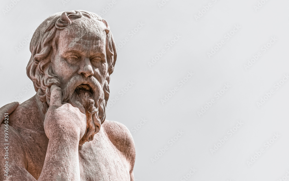 Socrates the ancient Greek philosopher under dramatic sky, Athens Greece - obrazy, fototapety, plakaty 