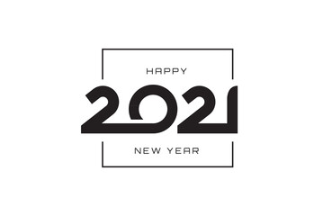 Wall Mural - Happy New Year 2021 logo text design. Cover of business diary for 2021 with wishes. Brochure design template, card, banner.  Vector illustration with black labels isolated on white background.