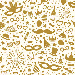 Wall Mural - Colorful seamless pattern with carnival, photobooth and birthday party elements. Vector