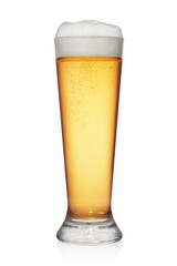 Wall Mural - Misted glass of light beer isolated on white background.