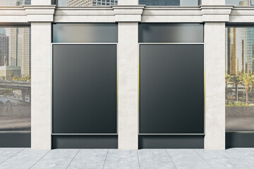 Wall Mural - Store with two empty black banners on wall