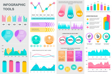 Poster - Bundle infographic UI, UX, KIT elements. Different charts, diagrams, workflow, flowchart, timeline, schemes, marketing icons, graphs and bars design template. Vector info graphic and infographics set.