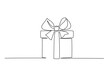 Christmas Present box with ribbon and bow. Continuous one line