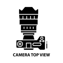 camera top view icon, black vector sign with editable strokes, concept illustration