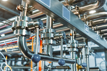 Wall Mural - Stainless steel pipes. Industrial pipeline system.