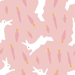 Poster - Seamless vector pattern with rabbits and carrots