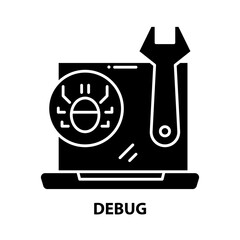 debug icon, black vector sign with editable strokes, concept illustration