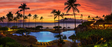 Tropical Resort With Sunset Near Beach