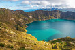 The volcanic turquoise crater lagoon of Quilotoa, Quito region, Ecuador.