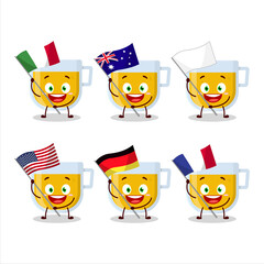 Sticker - Cup of lemon tea cartoon character bring the flags of various countries