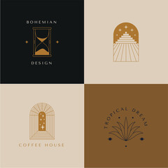 Vector logo design template in simple minimal style, magical and mystical symbols, tattoo signs