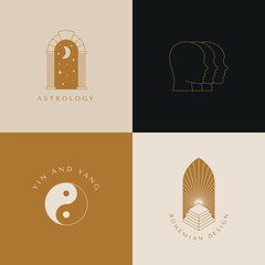 Leinwandbilder - Vector logo design template in simple minimal style, magical and mystical symbols, tattoo signs