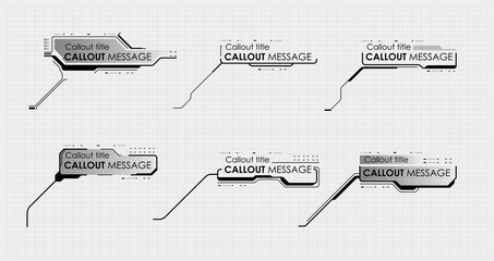 Wall Mural - Callouts titles in HUD style. Interface elements, UI, GUI. Info boxes hud templates vector.
