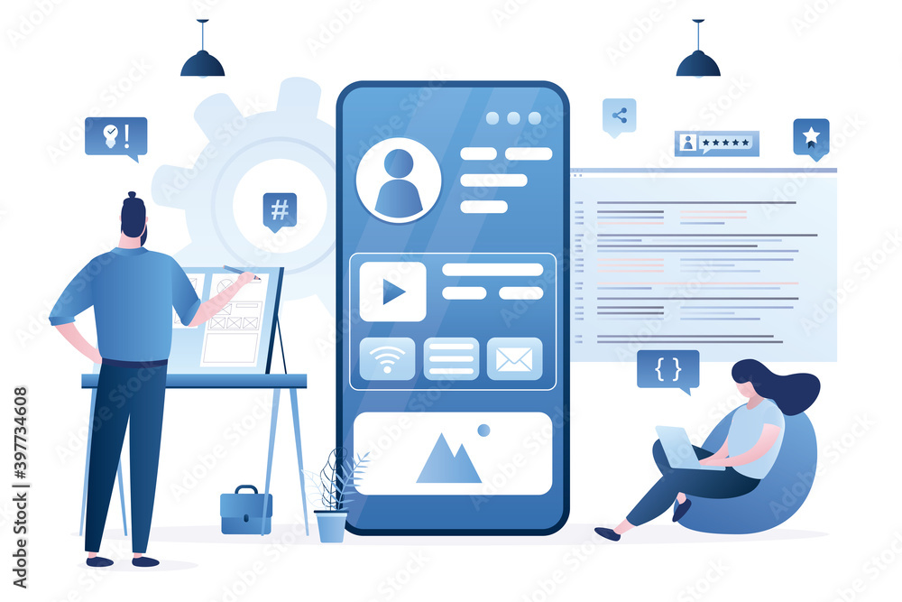 UI designer creates structure of information blocks of mobile app ...